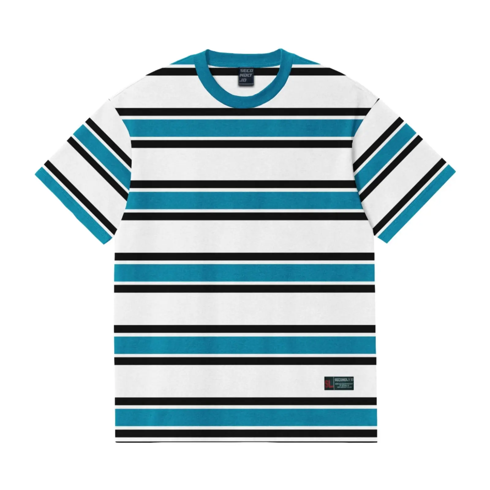 SECONDLY.ID Kaos Salur Three Color Lengan Pendek Tshirt Stripe CVC 24s Pria Distro