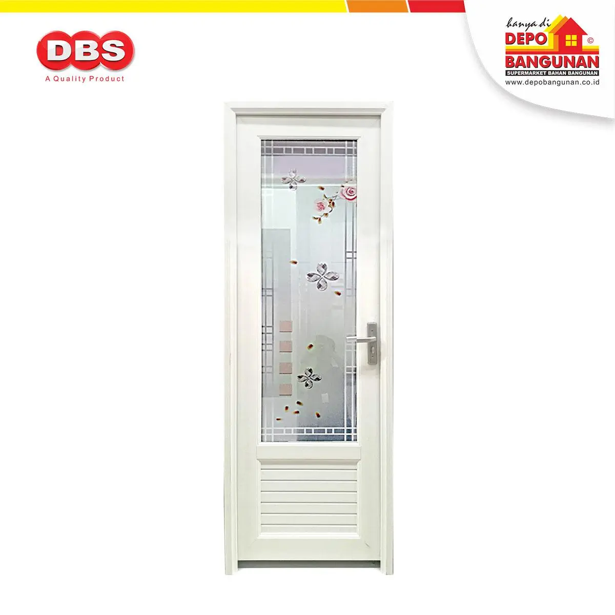DBS Pintu Kamar Mandi UPVC DBFG004 – Warna Putih 198x70 cm – Desain Elegan dengan Motif Bunga Minimalis