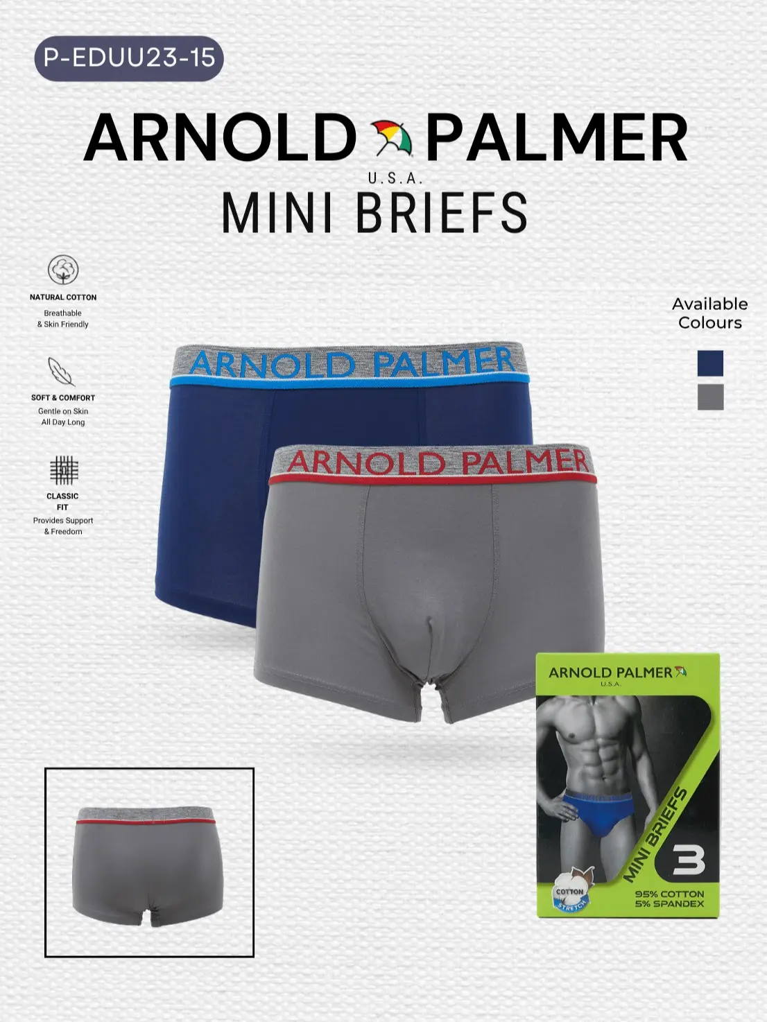 ARNOLD PALMER CELANA DALAM PRIA SHORTY KATUN PREMIUM STRETCH (ISI 2 PCS) - P-EDUU23-15