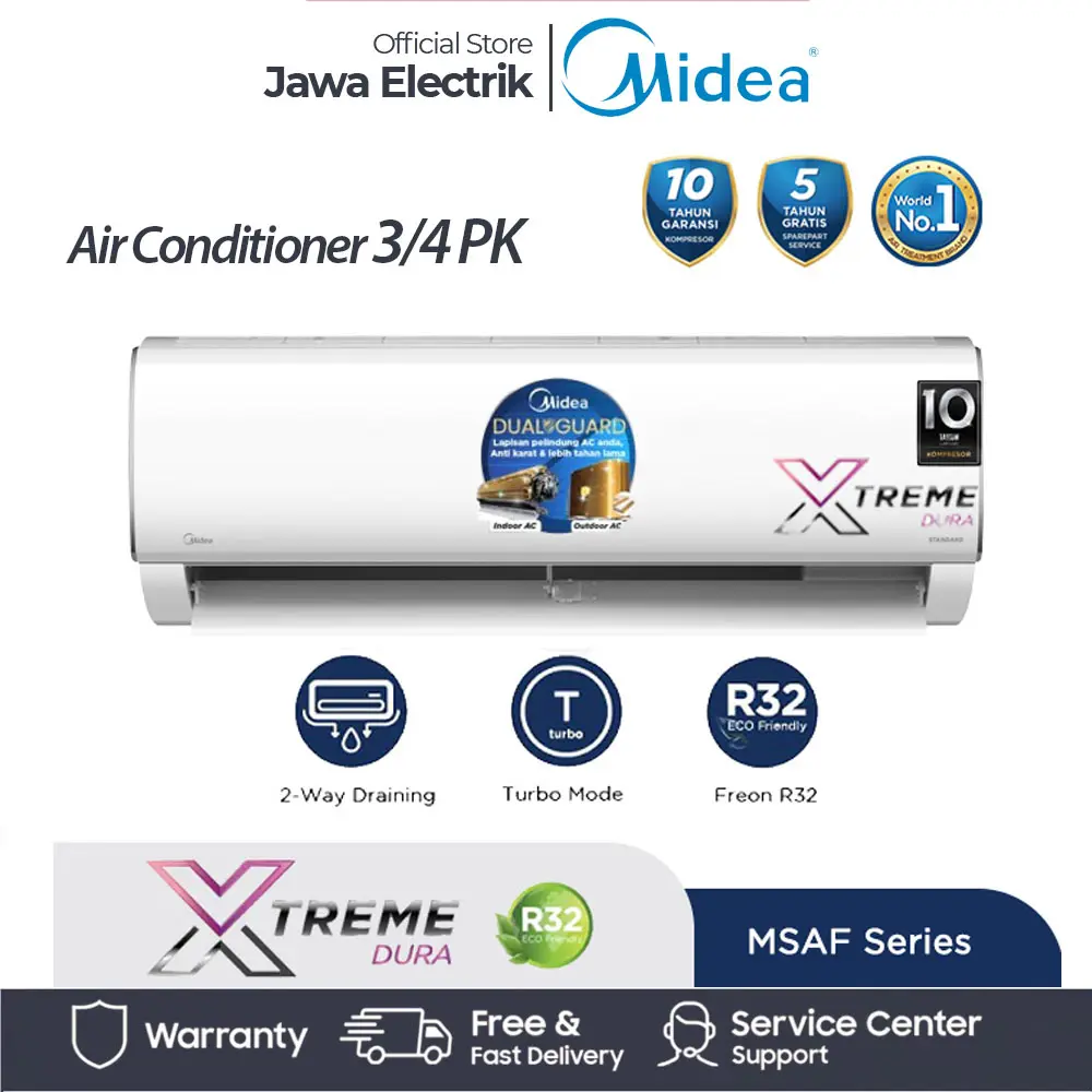 Ac Midea 3/4 Pk + Pasang Midea Msaf-07crn2 - Low Watt 640 W