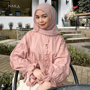 NIONY - YELLOWFACY || (Kode 627) Baju Wanita Panjang Katun Poplin Ruffle Blouse Size M XL