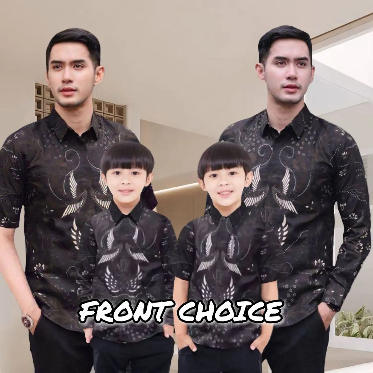 FRONT CHOICE - TERBARU COUPLE SWEET BATIK AYAH DAN ANAK LAKI LAKI WARNA HITAM - KEMEJA BATIK BLACK SERIES MOTIF SAWUNGGALING