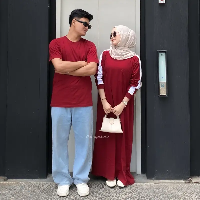 Baju Pasangan Inara Busui Nonbusui - Couple Gamis Bahan Kaos Combed 24s Bigsize  Kombinasi Sarimbit Muslim 1