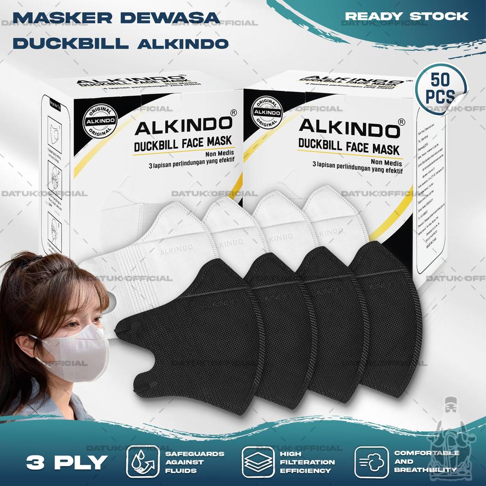Masker Duckbil ALKINDO isi 50Pcs Putih Hitam Surgical Mask Duckbill - DB ALK 4PLY PTH