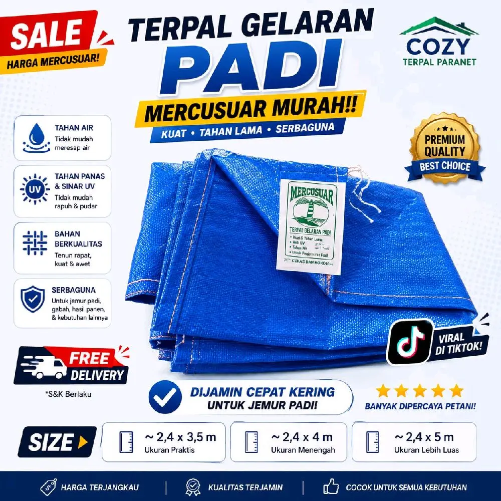 Mercusuar Terpal Jemur Padi Gelaran Ukuran 2,4x3,5 | 2,4x3,4 Dan 2,4x5 M Murah Dijamin Cepat Kering Untuk Jemur Padi