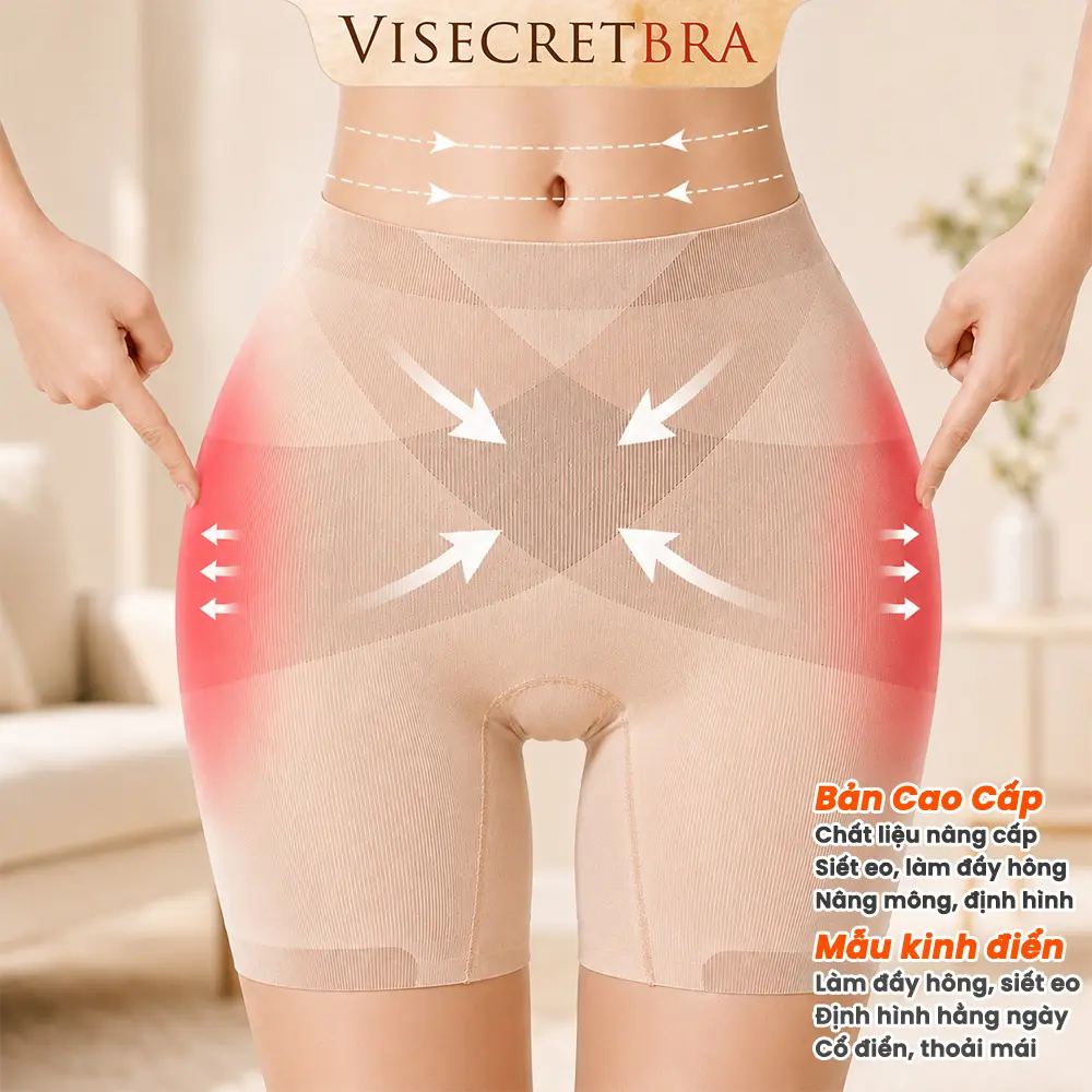 VISECRETBRA Quần Trong Độn Hông Nâng Mông Cạp Vừa Chất Su Mặc Đồ Ôm Body Thoáng Khí Định Hình Mềm Mịn Quần Định Hình 3D Nâng Mông Làm Đầy Hông Và Thon Gọn Bụng -- B-VN250550