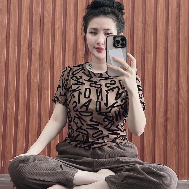 Đồ Bộ Thun Lưới Tay ngắn in nhung dáng lững quần baggy ống xếp ly