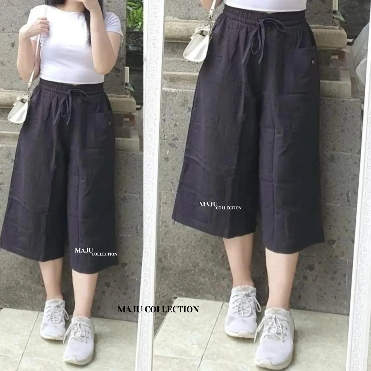 Celana Kulot 7/8 Kancing Bahan Linen Premium Kekinian Pinggang Karet Celana Wanita Kulot Linen Standar Jumbo Terbaru Shorts Pendek