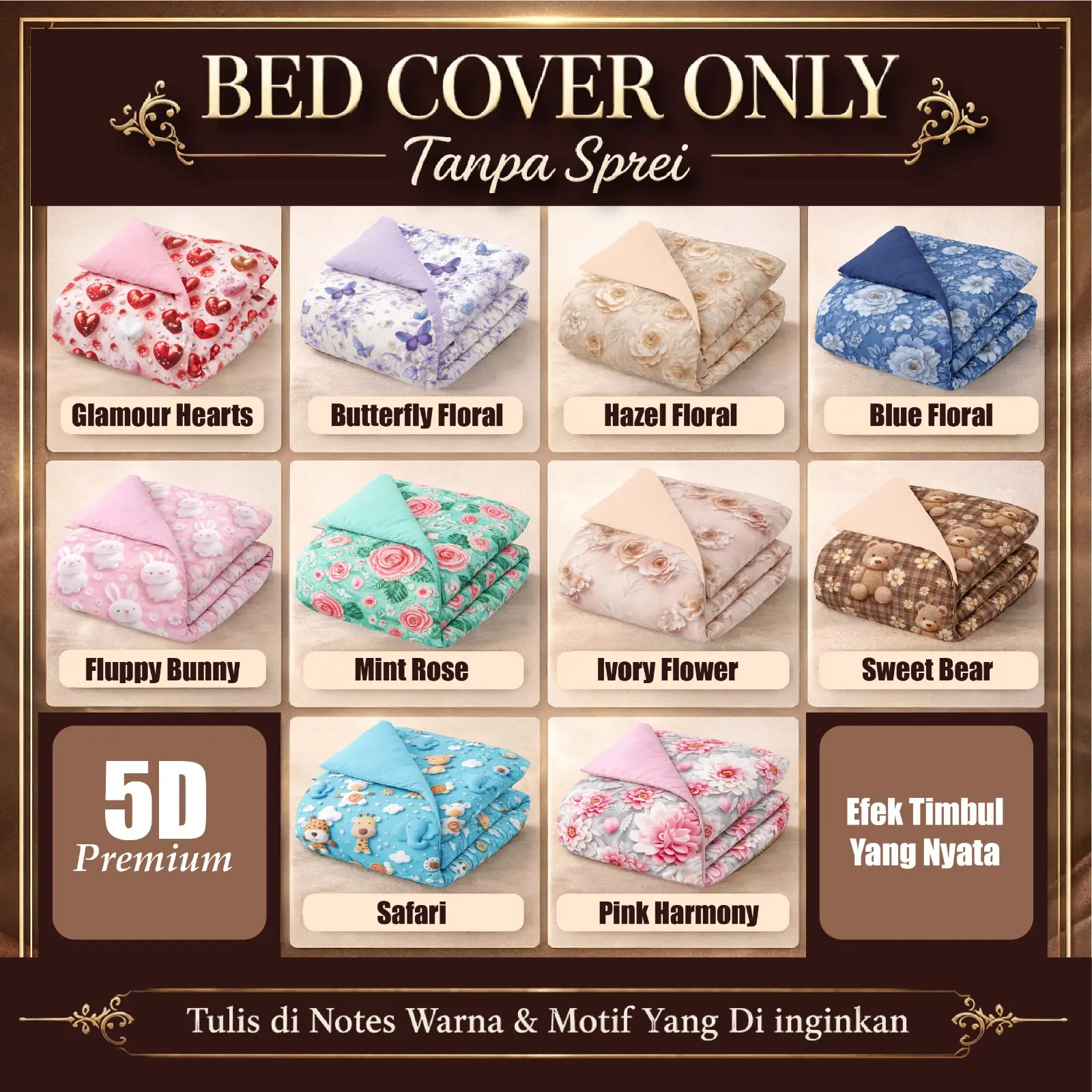 5D / SELIMUT / BEDCOVER ONLY TANPA SPREI / EVEDAILY / 5D