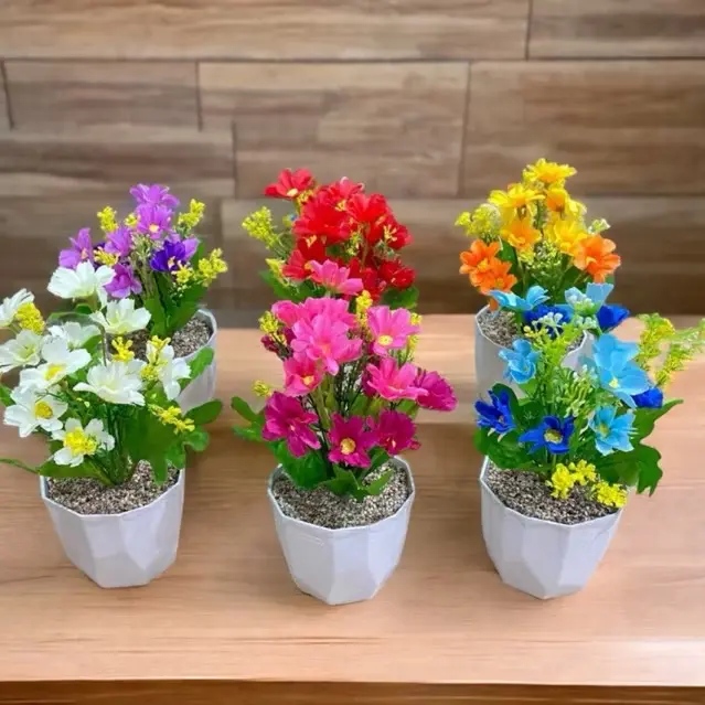 Paket 5 Bunga Aster Artificial dengan Pot Permata - 5 Warna 0