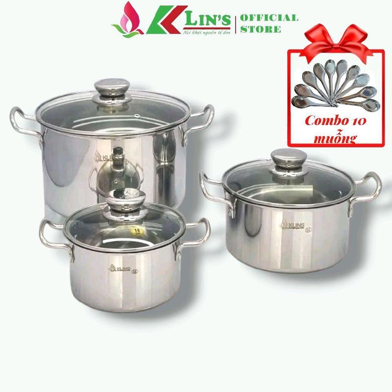 BỘ 3 NỒI LIỀN KHỐI 16CM-18CM-24CM CAO CẤP KLINS