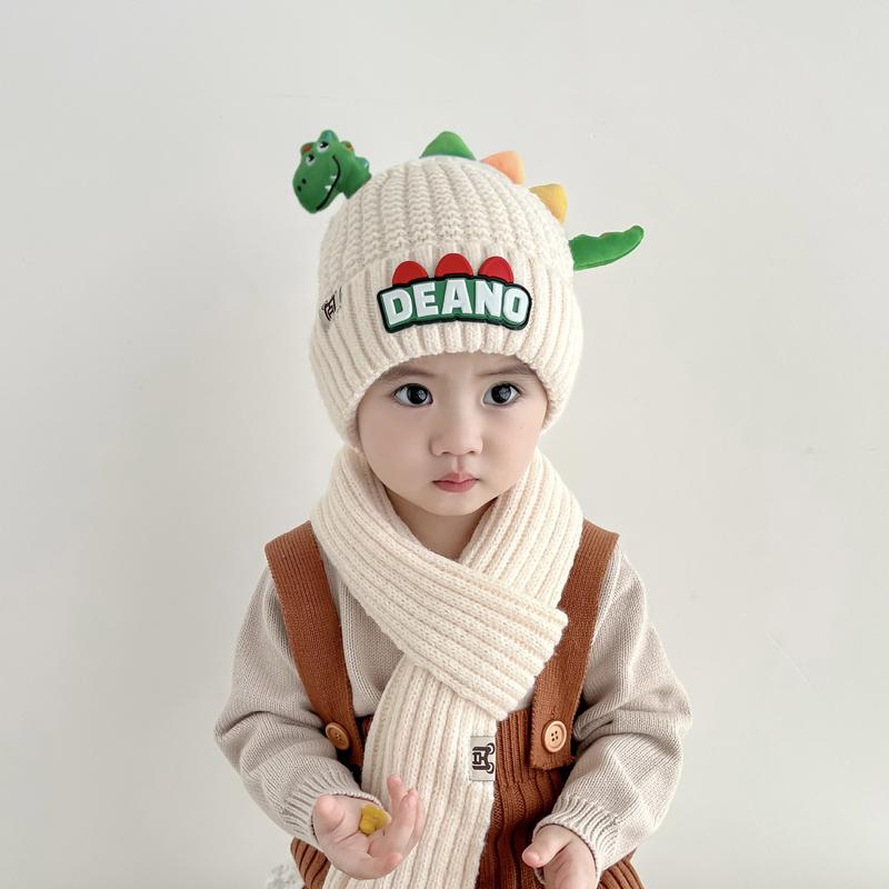Product Introduction of 1-7Y 2Pcs Children Hat Scarf Set Cute Little Dinosaur Knitted Wool Cap Winter Warm Kids Neckerchief Boy Girl Baby Beanie 15