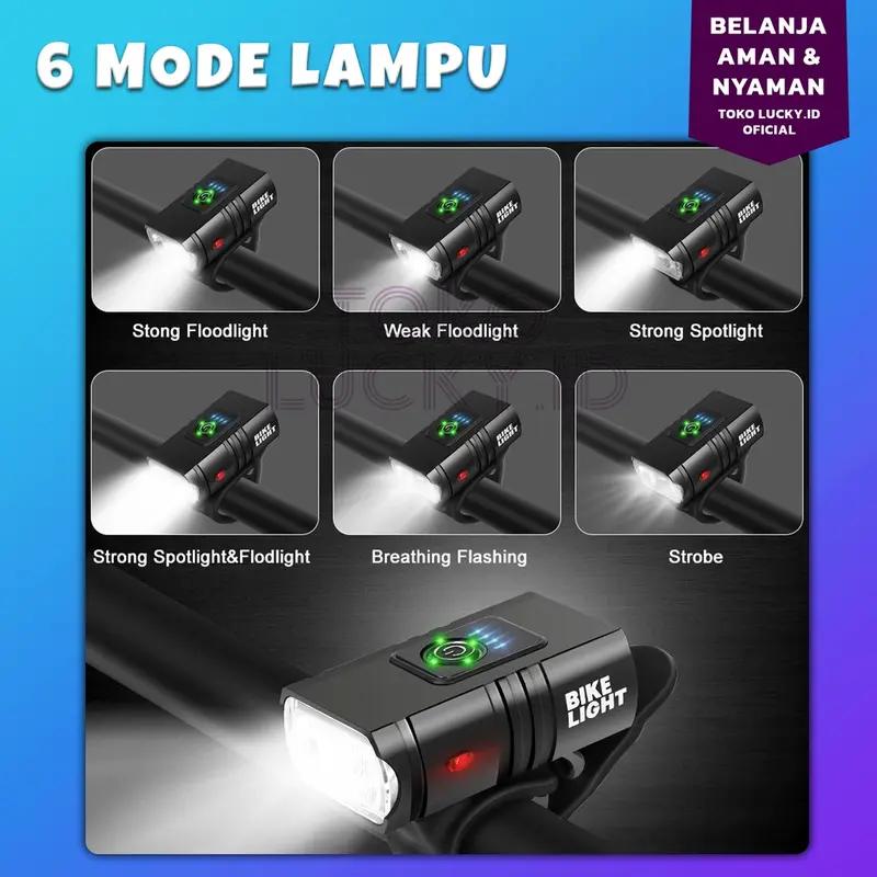Lampu Sepeda Super Terang Depan 800Lm 1000mAh Senter LED Tahan Air USB Rechargeable 2