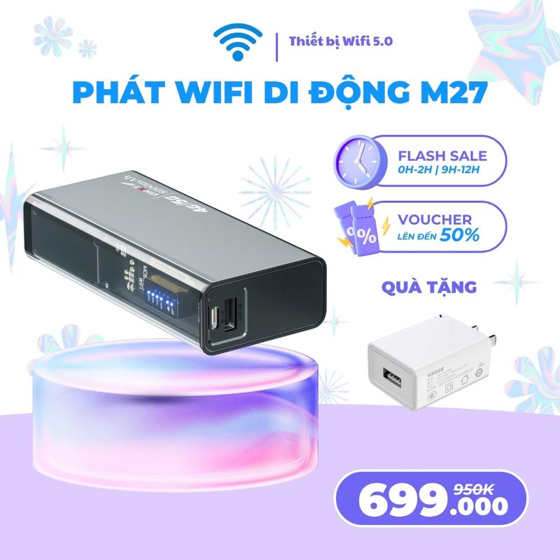 M27 - Bộ phát wifi từ sim 4G dùng liên tục tới 48 tiếng, pin 8000mAh
