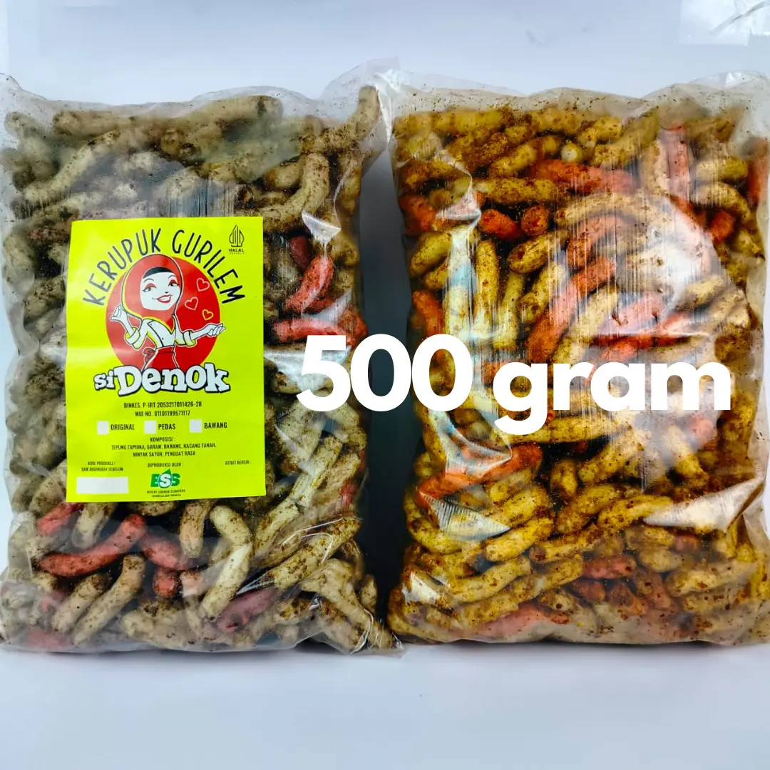Kerupuk Gurilem Si Denok isi 500 gram Cemilan khas Bandung Barat Rasa Kacang Pedas Camilan Food