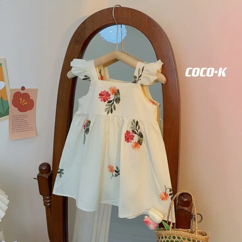 Baby Girl Dress Summer Casual Cotton Princess Dress Flower Embroidery Baby Clothes