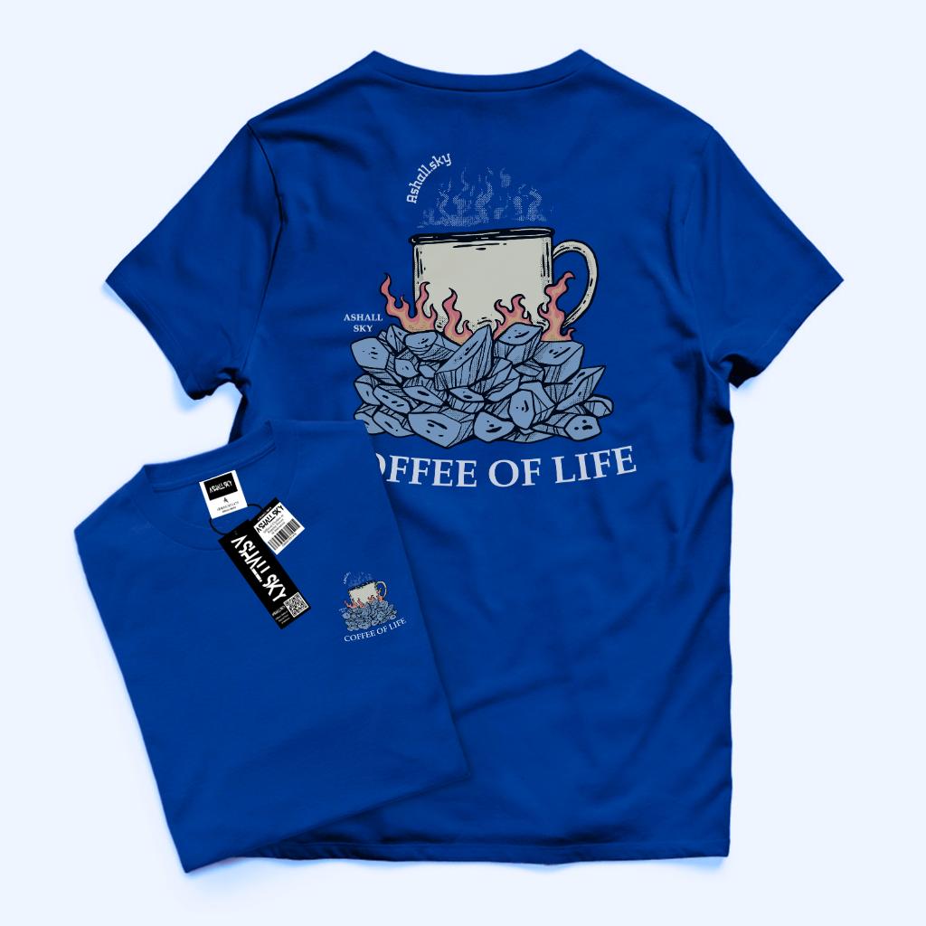 Ashall.sky Baju Kaos Distro Pria Warna Putih Coffee Life Kaos Oblong Katun Combed 30s