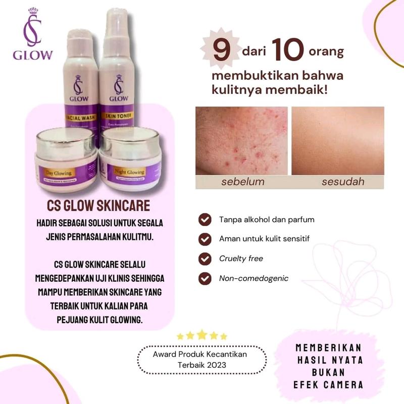 Paket Perawatan Wajah CS GLOW SKINCARE ORIGINAL untuk Mencerahkan dan Memudarkan Kerutan - Hitam, Facial 5