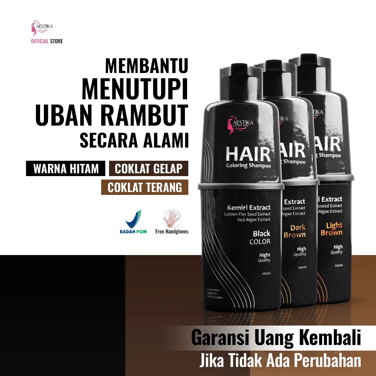1 Pcs Aestika Hair Coloring Shampoo (AF1) - Shampo rambut beruban, Menghitamkan rambut, Pewarna Rambut beruban, Warna Tahan Lama Red