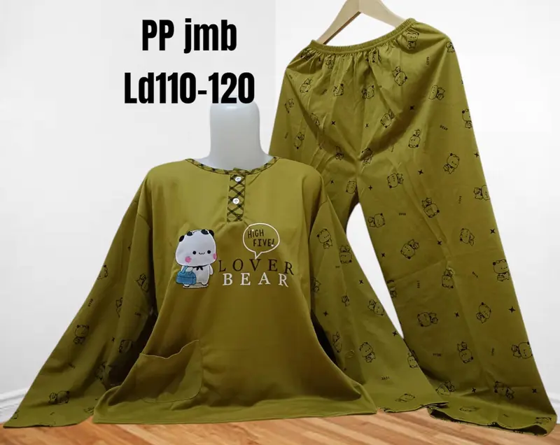 Set PP Baju Tidur Kaos Lengan Panjang Dan Celana Panjang Jumbo Babydoll Wanita 3XL LD 110-120cm Busui Kancing 2