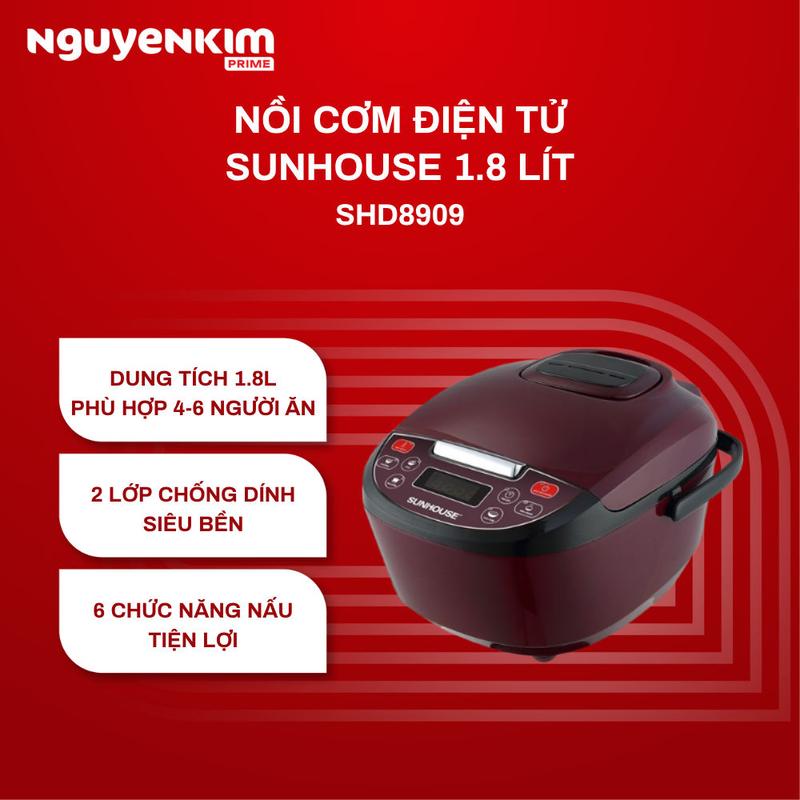 Bán chạy - Nồi cơm điện tử Sunhouse 1.8 lít SHD8909 - 6 chế độ, có chế độ nấu Cơm cháy