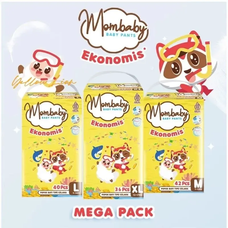Popok Mombaby Ekonomis Hemat M30/L28/XL24 dan Mega Pack M42/L40/XL36 - Bayi