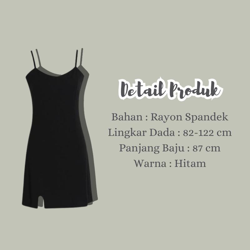One Set OOTD Wanita Kekinian Sweater Rajut Crop Silang + Dress Rayon Pendek Tali Kecil 058A 2