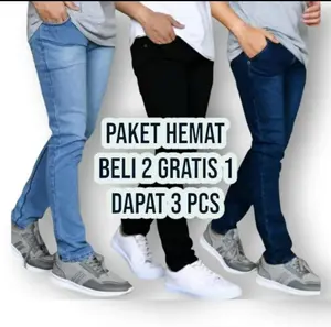 (PAKET HEMAT) Beli 2 Gratis 1 Pcs Celana Jeans Pensil Pria / Bisa COD Celana Jeans Slim Fit Cowok Terbaru