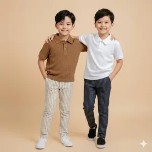 ESTISHOP X DINODAY Setelan Baju Kaos Polo Wangki Knit Baju Korean Style Skena Celana Slimfit salur Premium