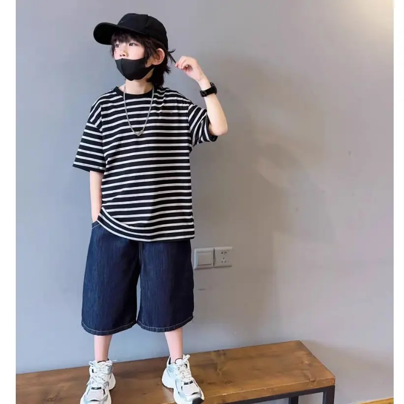 LANTANA Kaos anak laki-laki ideal untuk usia 6-15 tahun/ baju anak laki-laki impor/cotton combed/Kaos Bergaris anak
