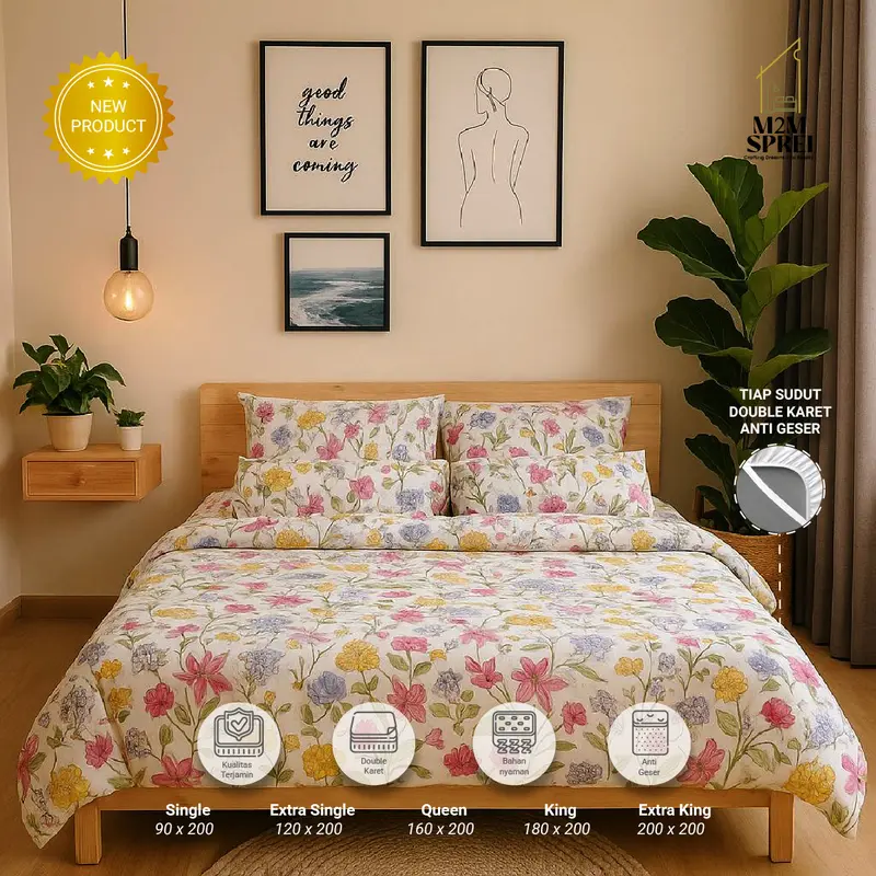 Tinggi 30 CM Sprei Double Karet Fullset Motif Bunga Geometris Queen 160x200, King 180x200, Extra King 200x200 0
