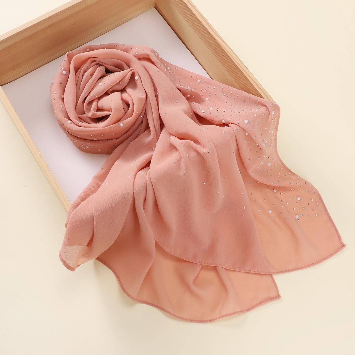 Malaysia Indonesia Pearl Chiffon material Baotou scarf rhinestone porcelain decorative fashion headscarf_voghion.com