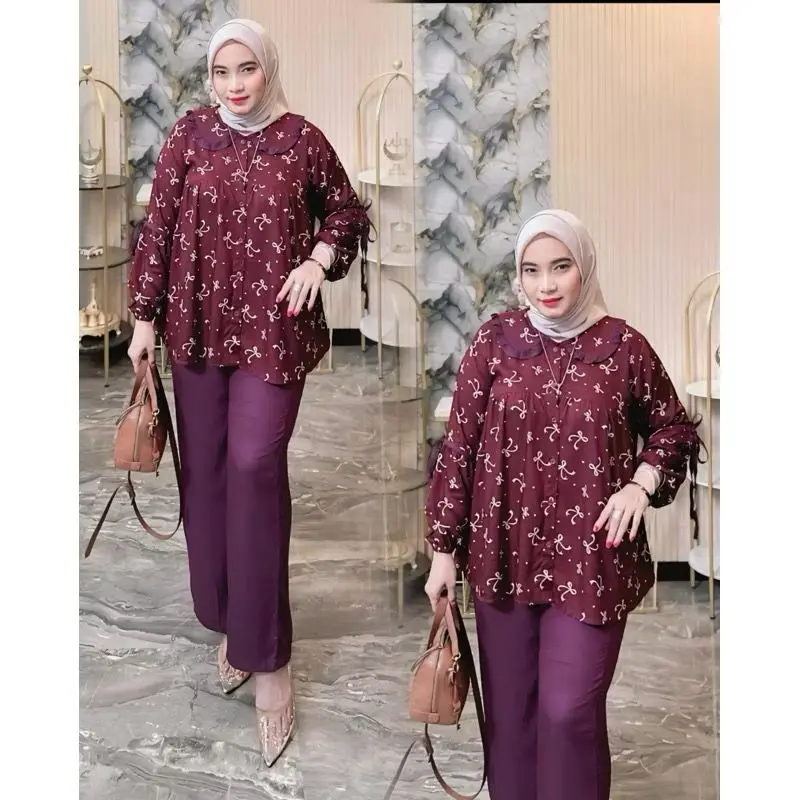 Setelan Elora Plisket Premium // Setelan Rayon Kombinasi Elora Motif Viral / Setelan Wanita 8