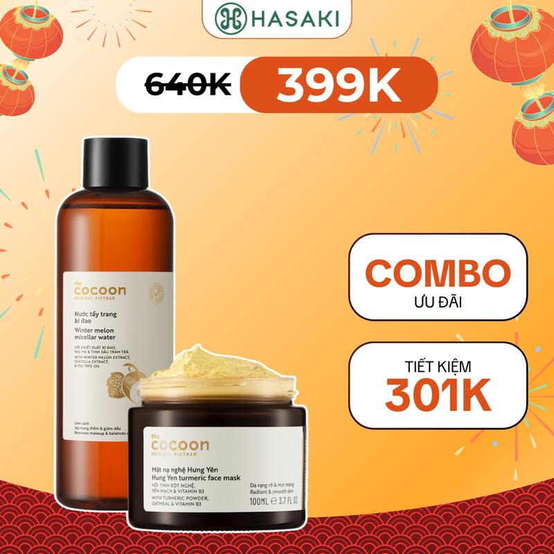  Combo Cocoon Nước Tẩy Trang Bí Đao Giảm Dầu 500ml + Mặt Nạ Nghệ Hưng Yên Giúp Da Rạng Rỡ 100ml | HASAKI BEAUTY 