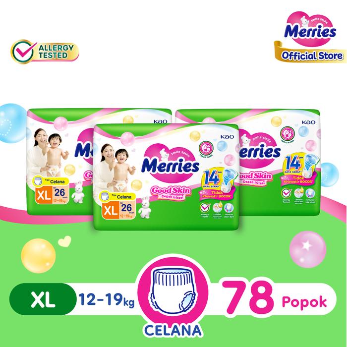 Promo Merries Good Skin XL26 Triplepack - Popok Bayi Celana (12-19)kg ...