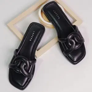 LAPEPA YUK - SORA Sandal Wanita Teplek Korea Casual Size 36 - 40 Sendal Slop Empuk Flat Cewek Kasual Rumahan Warna Hitam Black Sel sandal  slop  bintang sandal  ootd