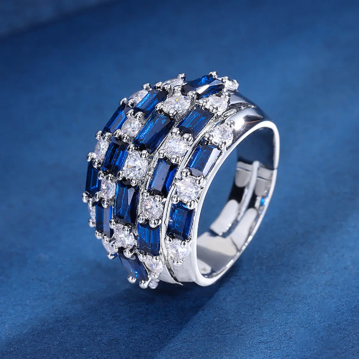 Lux Co.Sapphire and Ruby Ring Retro Style Sparkling Full Set Ladies Row Ring.