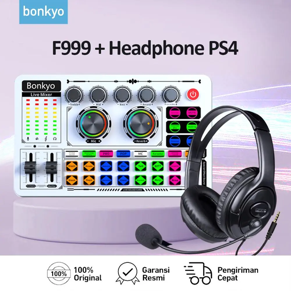 F999+earphones Live Sound Card Live Mixer Periferal Komputer Untuk Audio Kartu Suara Karaoke Langsung HP PC Mac Soundcard Alat Laptop