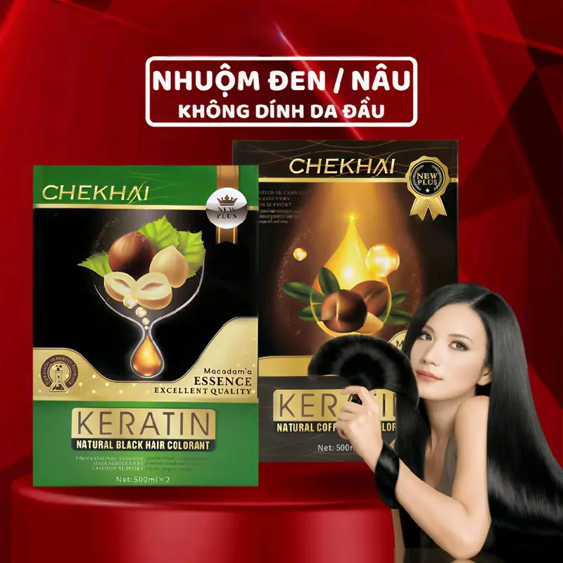 Nhuộm Phủ Bạc Keratin CheKhai 1000ml Có Hai Màu Nâu Và Đen Nhuộm Tóc Đổi Màu Tóc Nữ Chính Hãng 2