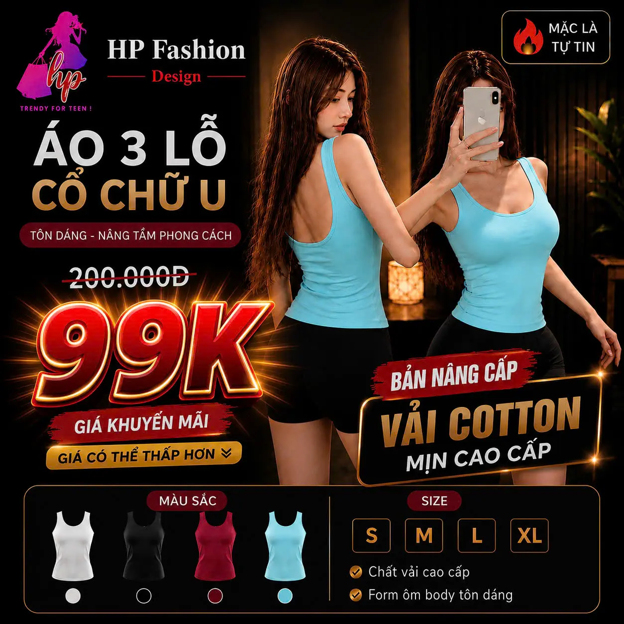 Vải cotton [mút liền] Áo hai dây hở lưng  phom dài ôm body, áo 3 lỗ kiểu nữ cổ u mùa hè thun co giãn màu đen trắng nâu đi chơi tôn dáng sang chảnh A28