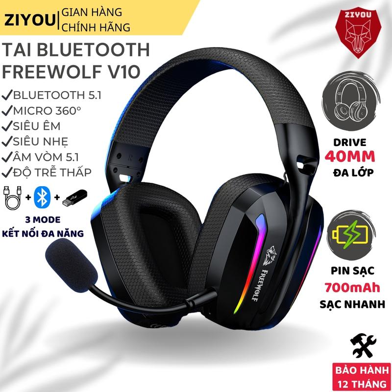 Tai Nghe Gaming Không Dây Ziyou Free Wolf V10 - Âm Thanh Vòm 5.1 Âm Bass Căng 3 Chế Độ Kết Nối Micro Khử Ồn LED RGB