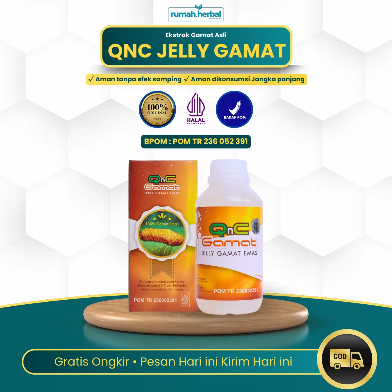 QnC Jelly Gamat Ekstrak Gamat Emas Asli Poduk 100% Original BPOM & Halal isi 300 ml