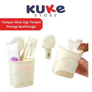 KUKE Tempat Sikat Gigi Tempel Persegi Hisap Toothbrush Organizer Wadah Odol Shampoo Sabun Serbaguna