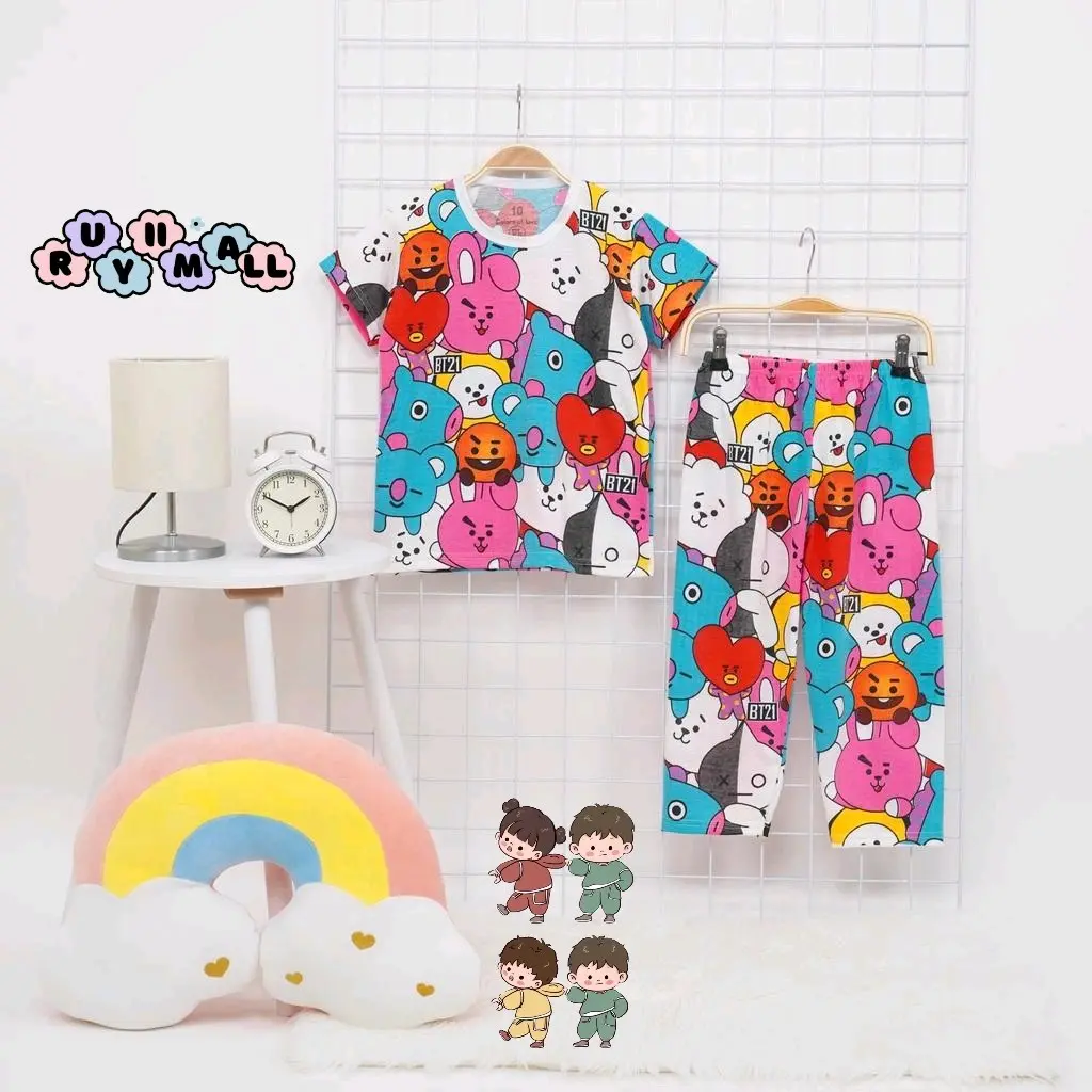 RuyiiMall (BT21) Setelan Kaos Anak Perempuan SETELAN PANJANG ANAK PEREMPUAN / SETELAN ANAK CEWE / BAJU TIDUR ANAK CEWE / Piyama tidur