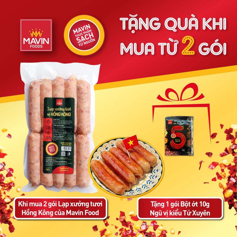  Lạp xưởng tươi Mavin vị Hồng Kông 700g  Khách hàng đặt 2 gói lạp xưởng tặng 1 gói Bột ớt 10g  