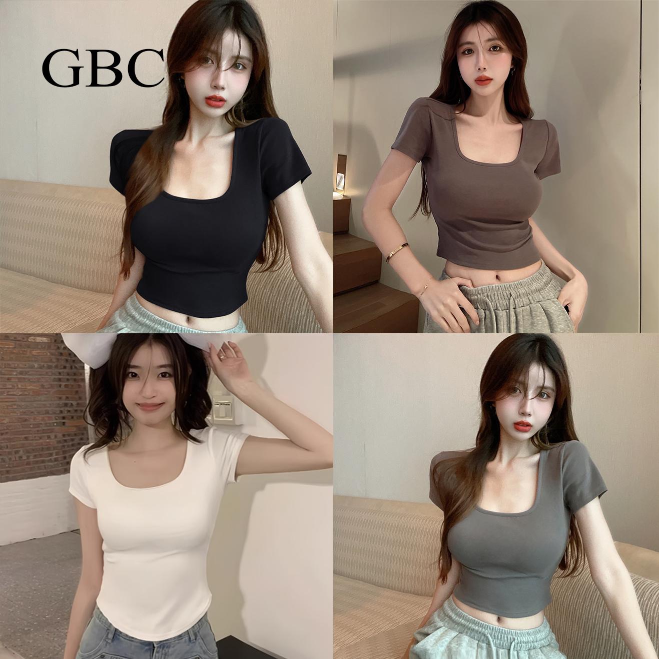 GBC เสื้อยืดผู้หญิง ดีไซน์สาวฮอต คอเหลี่ยม แขนสั้น ทรงสลิมฟิต ใส่เสื้อตัวสั้น สำหรับผู้หญิง