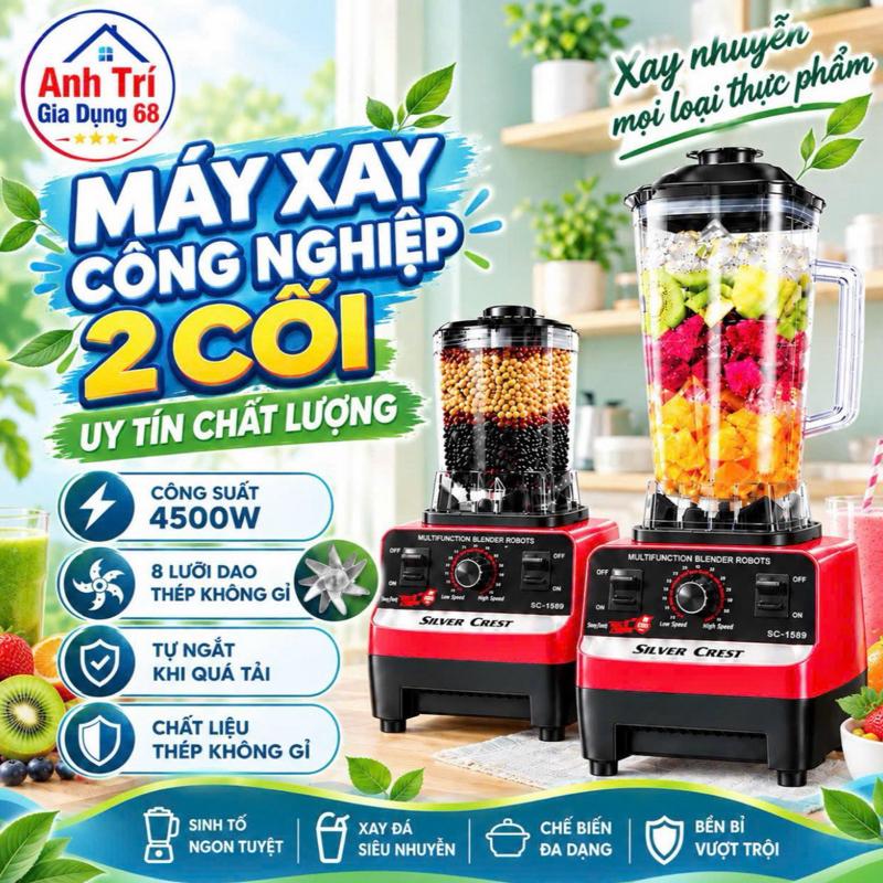 {DEAL ĐỘC QUYỀN }[TẶNG 2 CỐI] Máy Say Sinh Tố Đa Năng KAW SILVER CREST 4500W, MÁY XAY SINH TỐ 2 CỐI XAY