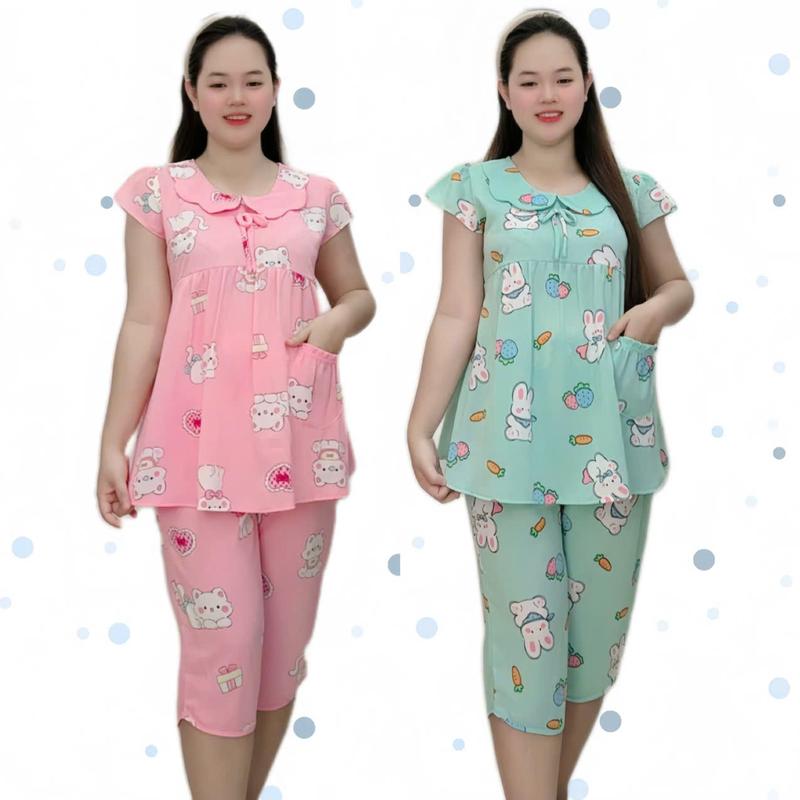 50-75-95KG Đồ Bộ Bầu LỬNG - DÀI LỤA Mango MỀM MẠI Lưng thun ĐIỀU CHỈNH Họa tiết dễ thương DB03 Áo Nữ Women