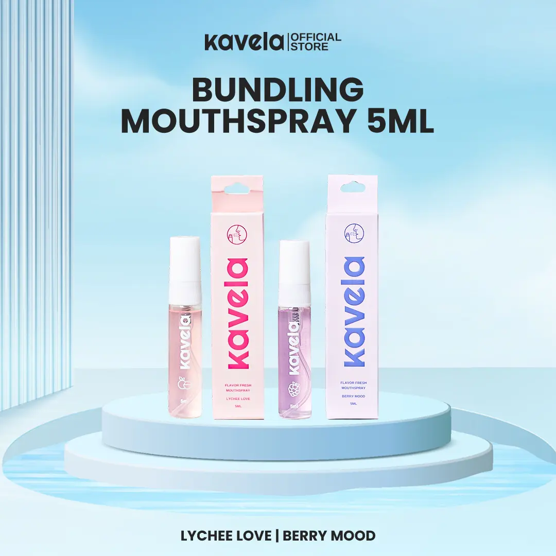 KAVELA Flavor Fresh Bundle 5ml Lychee Love dan Berry Mood Mouth Spray Penghilang Bau Mulut Penyegar Mulut Dan Parfum Mulut