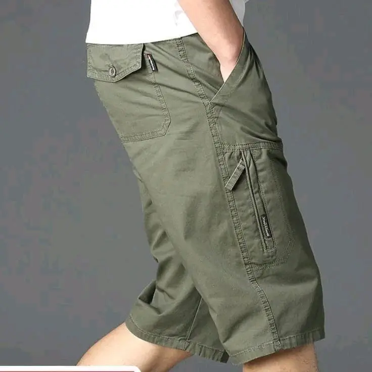 Celana Pendek 3/4 Sport Gabriel 7/8 Pria Dewasa Panjang Casual Nyaman Kantong Hitam Karet chinos Cargo Shorts Katun Santai Cowok Navy 6